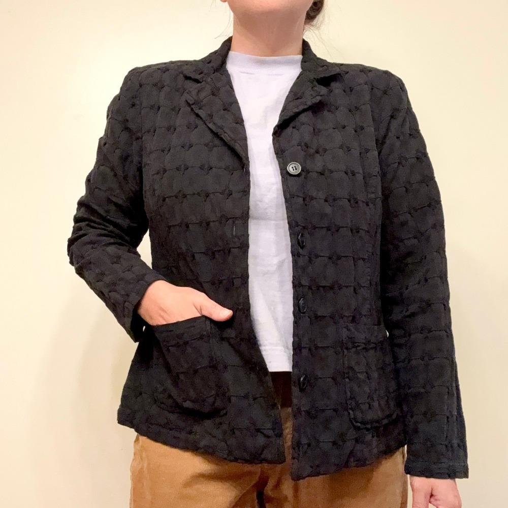 Focus Casual Life Black Grid 100% Cotton Button Down Jacket S Artsy Minimalist